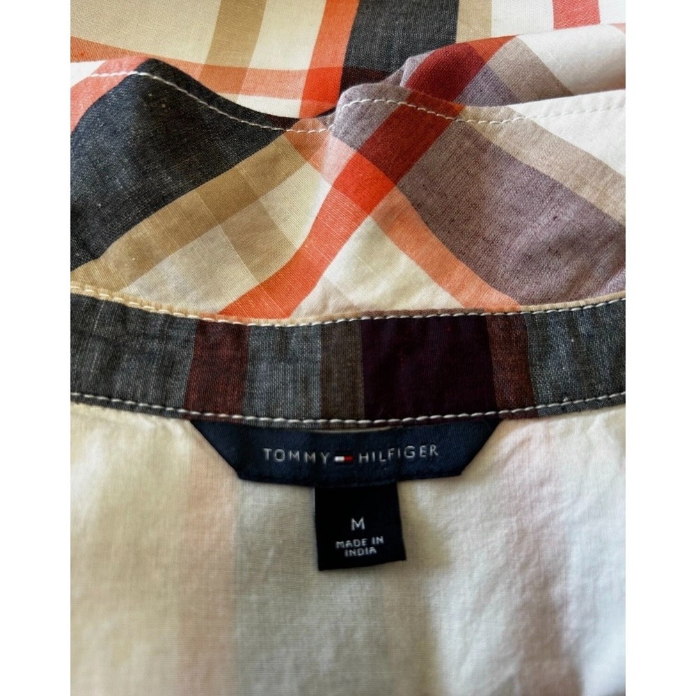Tommy Hilfiger Plaid Shirt Dress Size Medium Plaid Cotton Linen Sleeveless Belt - Picture 5 of 9
